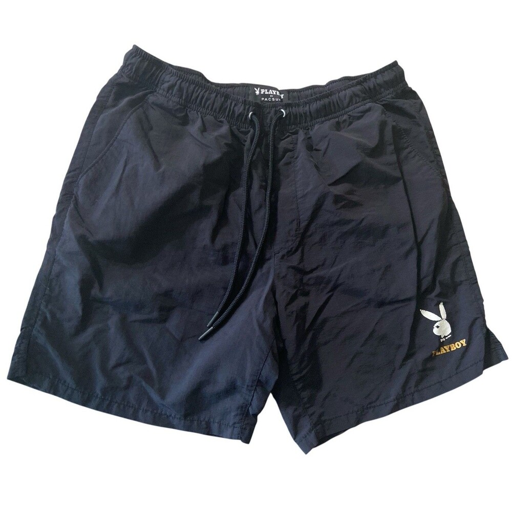 Playboy‎ by PacSun Black Nylon Shorts Men’s M Swim Trunks Logo Vintage Style